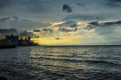 Scenic view of sea against sky during sunset