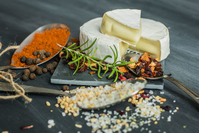 High angle view of food on table