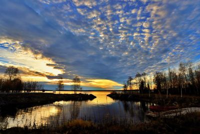 Scenic view of lake against dramatic sky