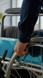 Close-up of man working in bus