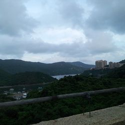 Scenic view of mountains against cloudy sky