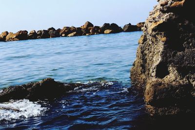 Scenic view of sea against clear sky