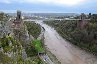 High angle view of bridge over river against sky