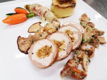 High angle view of food in plate