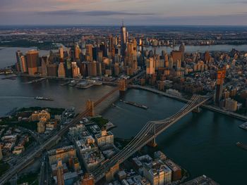 High angle view of city at waterfront