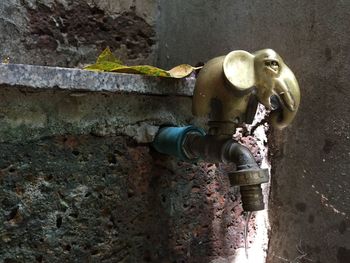 Close-up of rusty pipe on wall