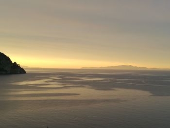 Scenic view of beach against sky during sunset