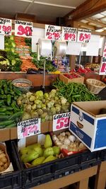 Variety of food for sale at market stall