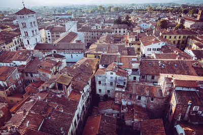 High angle view of buildings in city