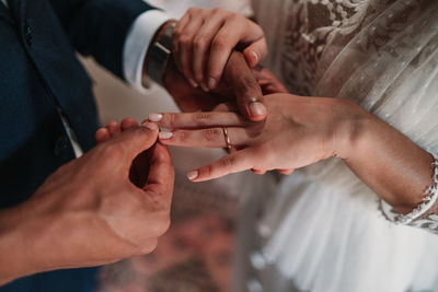 High angle view of people holding hands