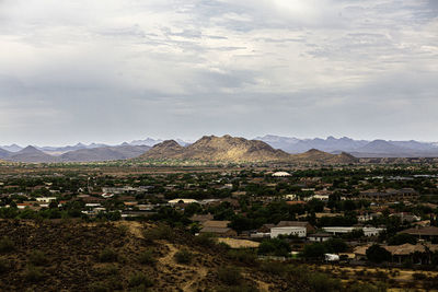 High angle view of townscape against sky