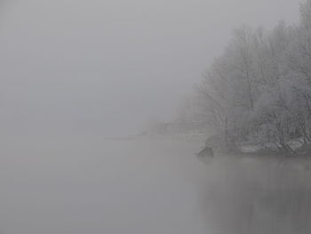 Scenic view of lake against sky during winter
