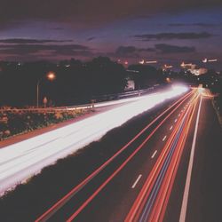 Light trails on road at night