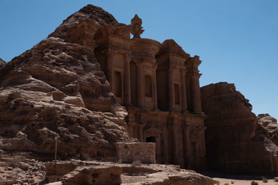 Low angle view of old ruins against clear sky