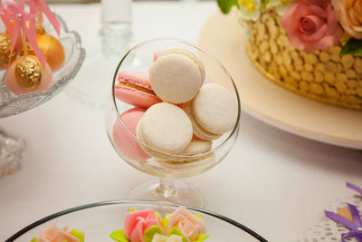 High angle view of dessert on table