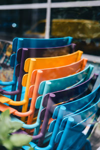 Close-up of empty chairs