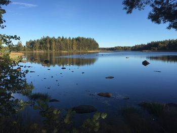 Scenic view of lake against blue sky
