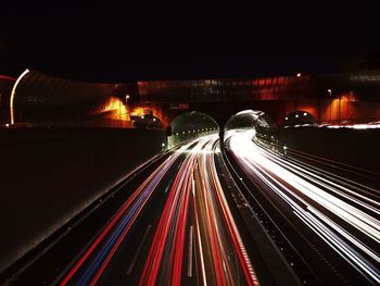 Light trails on highway at night