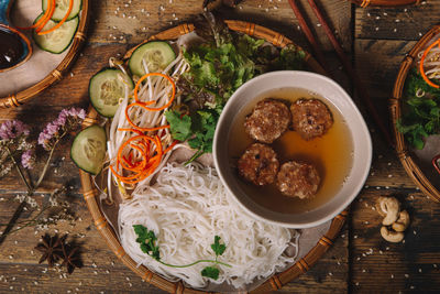 High angle view of food in bowl on table