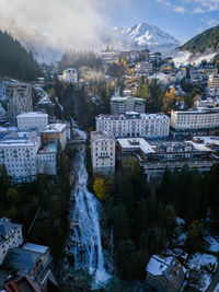 Bad gastein in the snow covered austrian alps on a beautiful autumn day