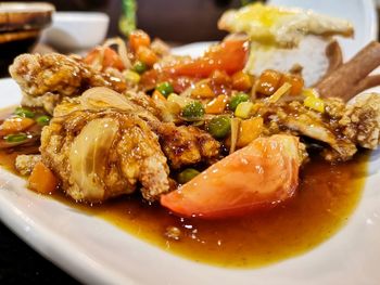 Close-up of meal served in plate