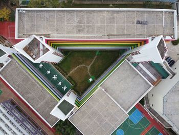 High angle view of buildings in city