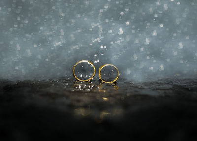 Close-up of water drops on table
