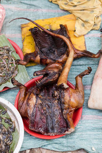 High angle view of food on table