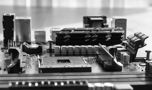 Close-up of mother board on table