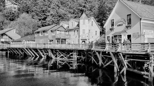 View of bridge over canal in town