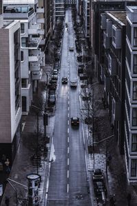 High angle view of street amidst buildings in city