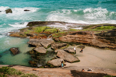 High angle view of rocks on beach