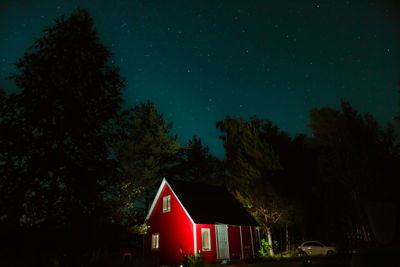 Low angle view of trees against sky at night