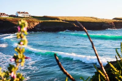 Scenic view of sea against clear sky