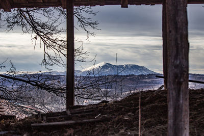 Scenic view of snowcapped mountains against sky during winter