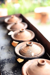 Indonesian earthen ware on the stove for making traditional food pancake surabi bandung