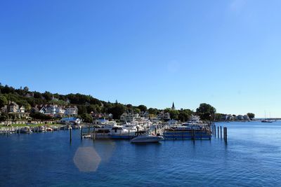 Scenic view of sea against clear blue sky