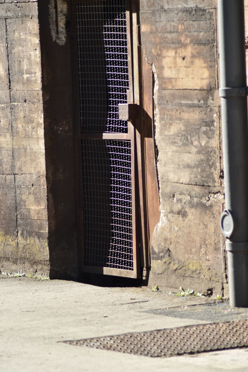 architecture, day, built structure, building exterior, no people, window, one animal, entrance, animal themes, door, outdoors, building, animal, old, mammal, pets, security, closed, domestic animals, open