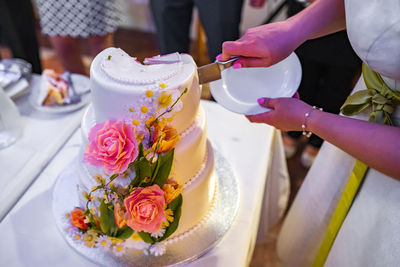 Low angle view of people on table