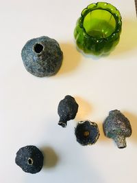 High angle view of candies against white background