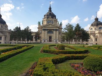 View of historical building in garden