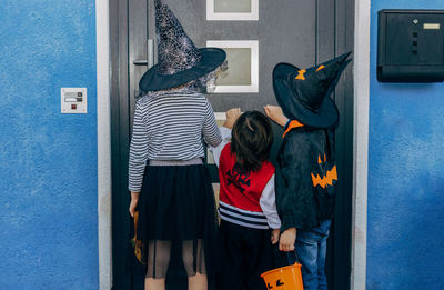 Halloween autumn holiday. children's fun. a group of children in costumes dressed up for halloween