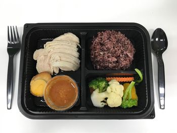 High angle view of food in plate