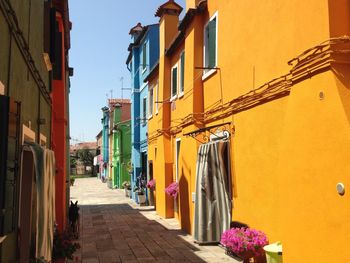 Narrow street amidst buildings against sky