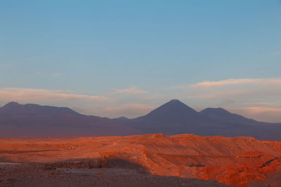 Scenic view of desert against sky during sunset