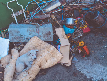 High angle view of abandoned toys on floor