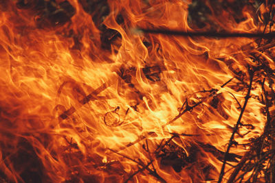 Full frame shot of burning twigs