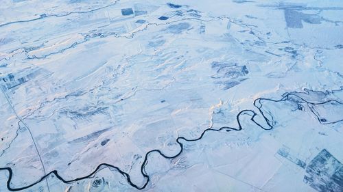 High angle view of snow covered landscape