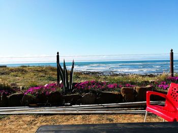 Scenic view of sea against clear sky