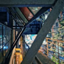 Close-up of metal railing against wall